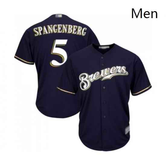 Mens Milwaukee Brewers 5 Cory Spangenberg Replica Navy Blue Alternate Cool Base Baseball Jersey